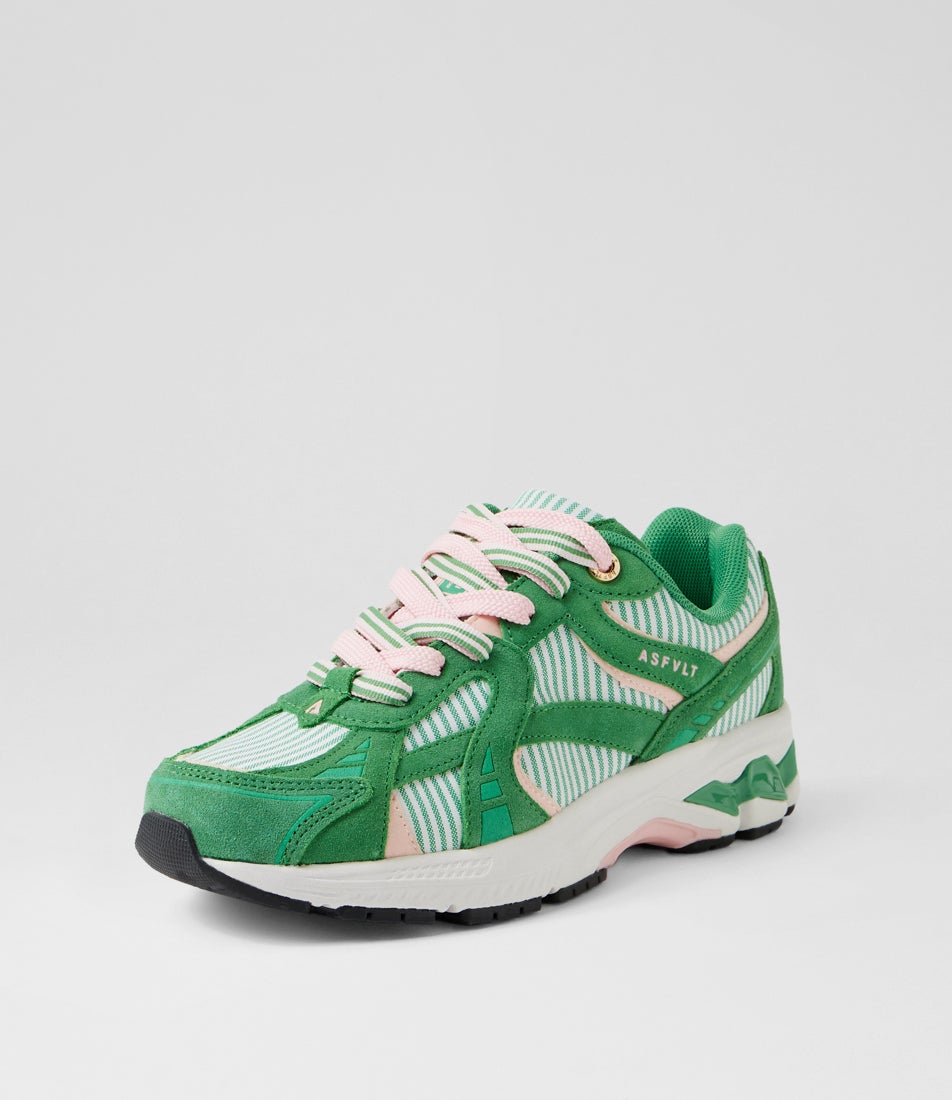 City Run Green Pink Stripe Canvas Suede Sneakers