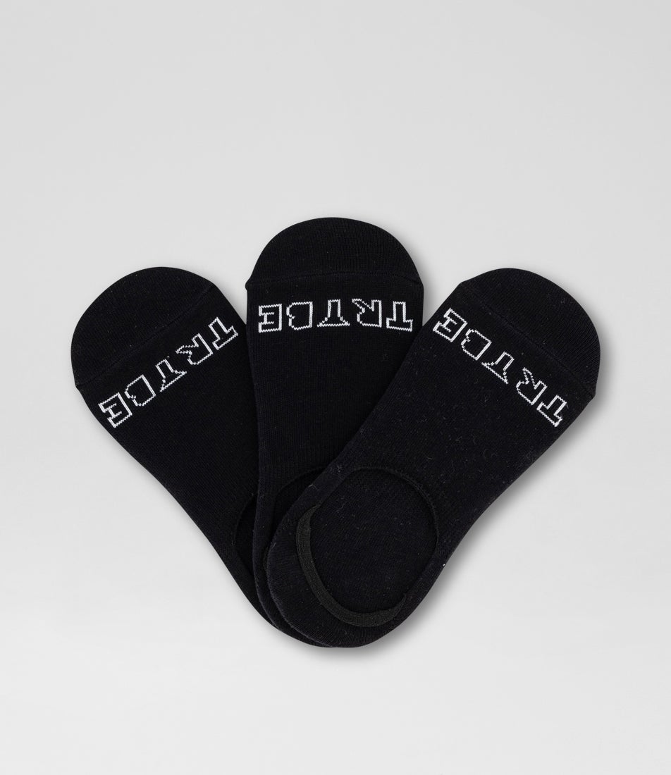 3 Pack Invisible Black Cotton Socks