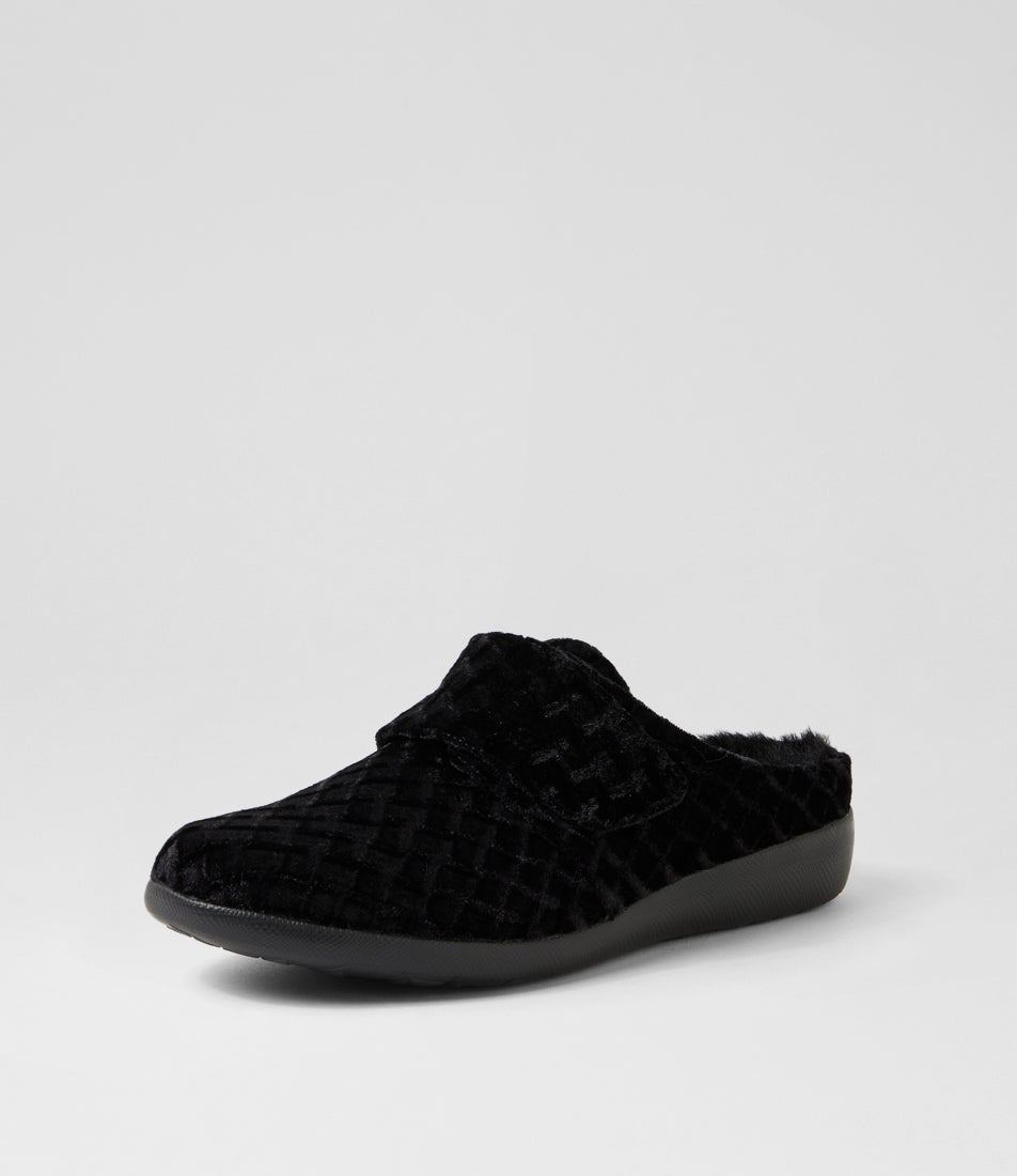 Fosco Xw Black Emboss Velvet Slippers