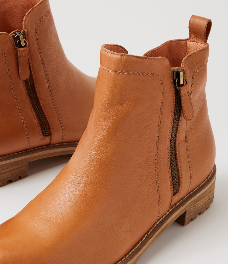 Mabrele W Tan Leather Ankle Boots