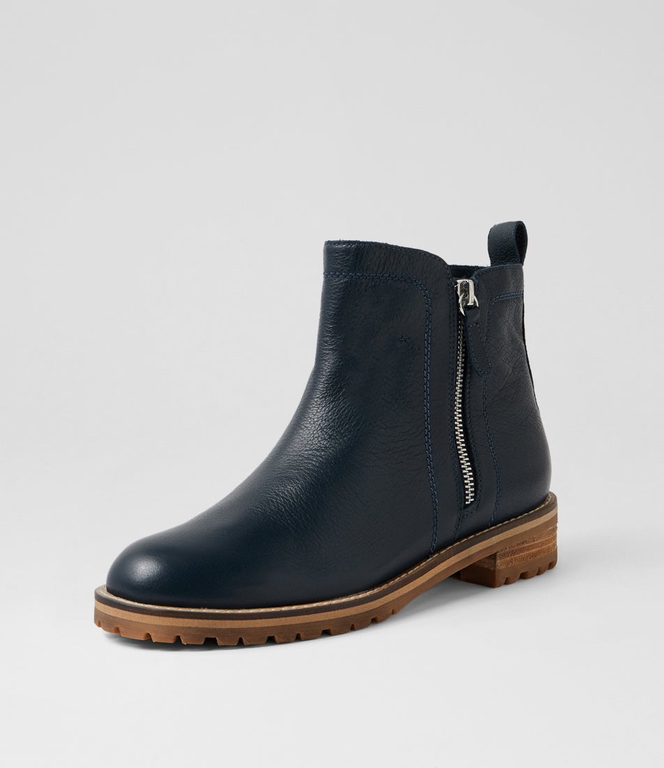 Mabrele W Navy Leather Ankle Boots