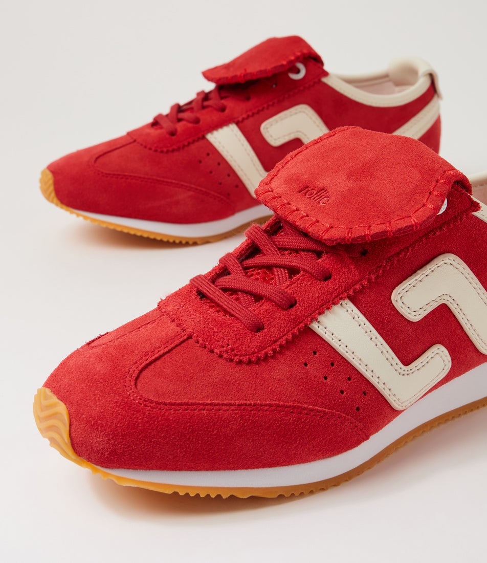 Shift Retro Red Ecru Suede Lace Up Sneakers