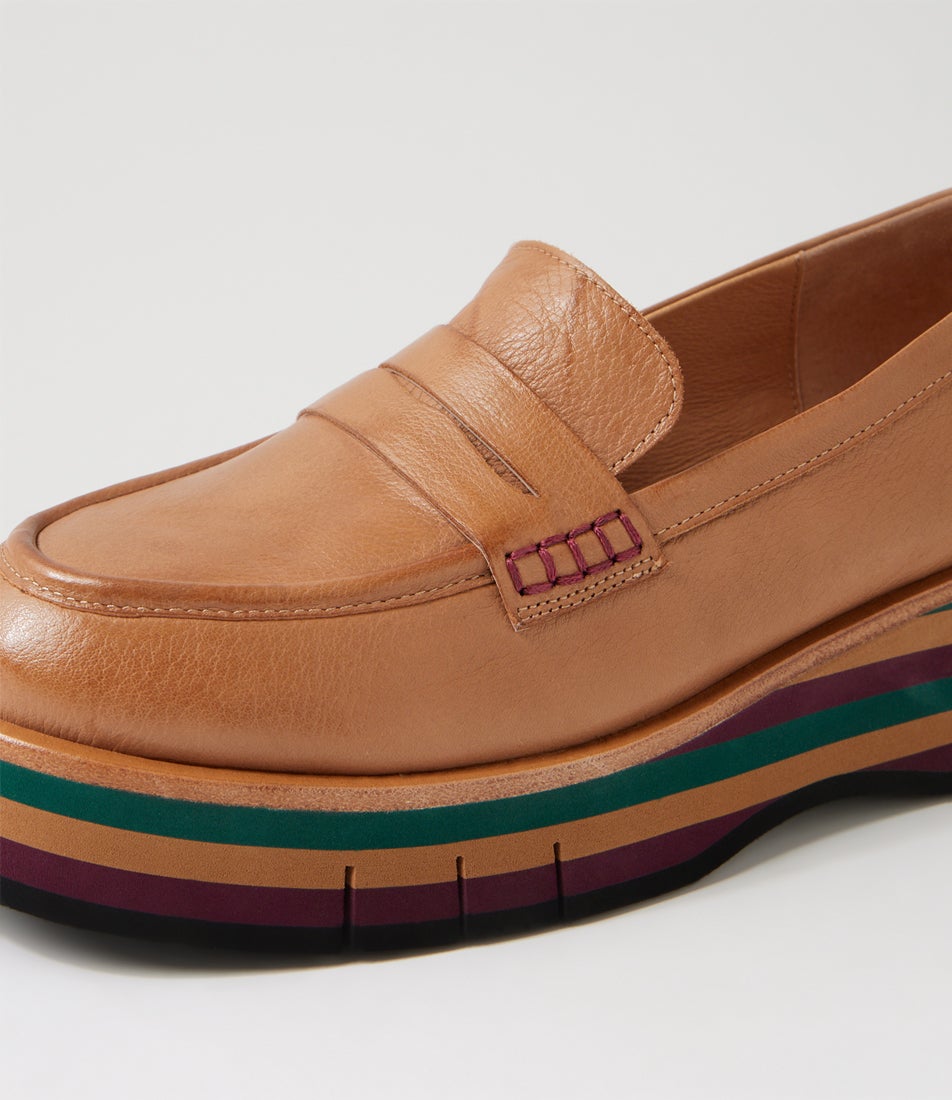 Glamms Cognac Burgundy Leather Loafers