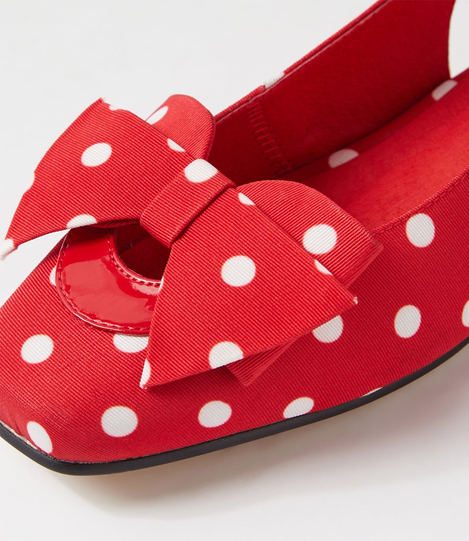 Bestes Red White Spot Red Fabric Patent Heels