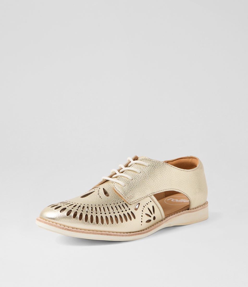 Sidecut Punch Boho Gold Leather Lace Up Flats