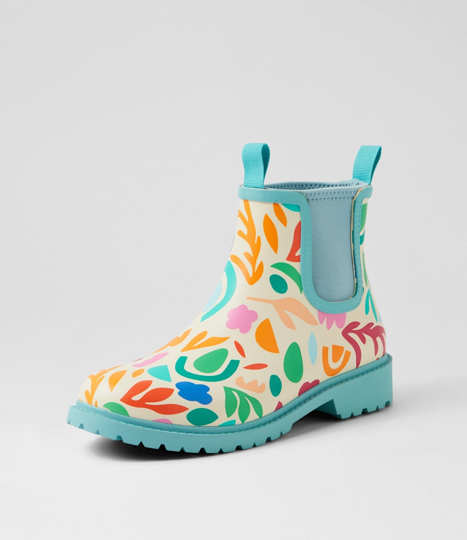 Splashy Botanical Blue Ankle Boots