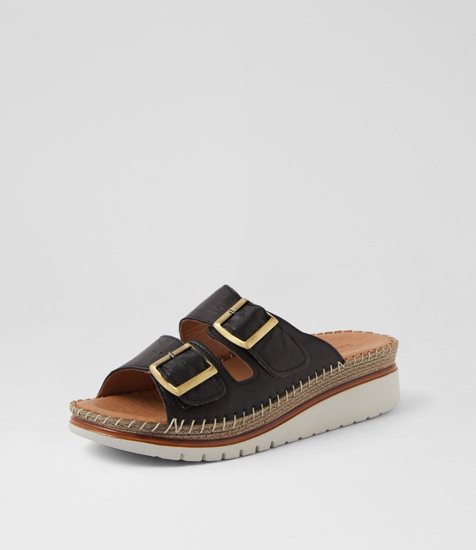 Isree Black Leather Sandals