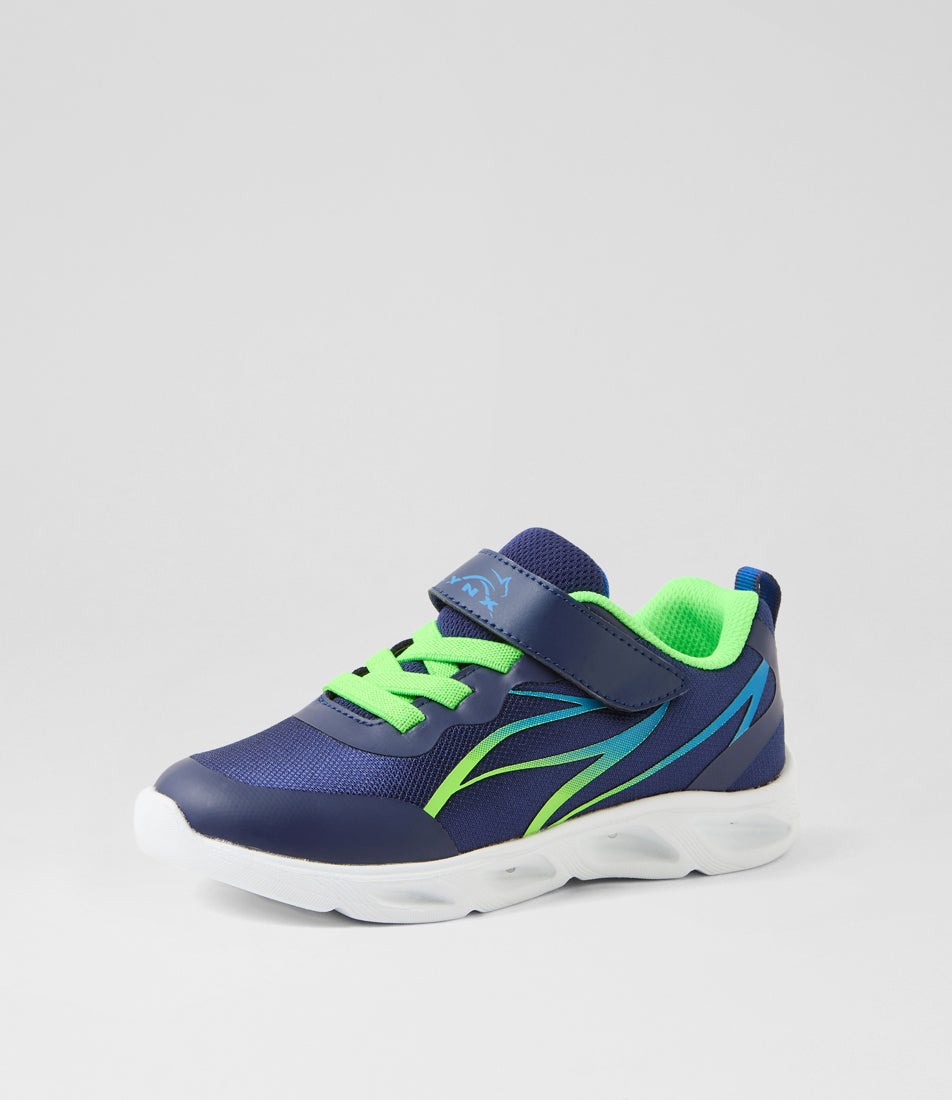 Wave Junior Adjustable Navy Lime Mesh Sneakers