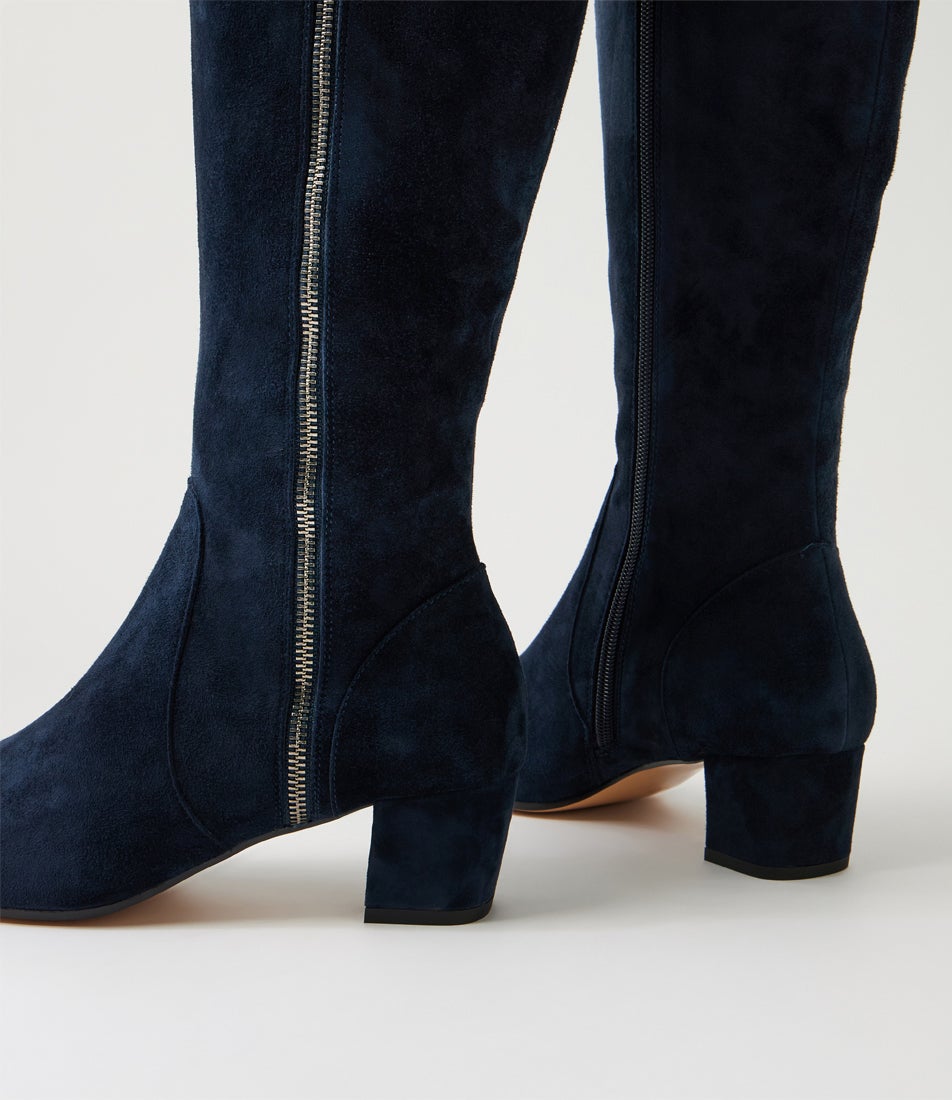 Hedda Navy Suede Knee High Boots