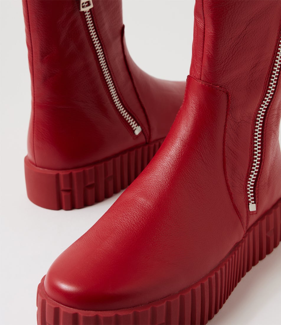 Bluma Dark Red Leather Ankle Boots