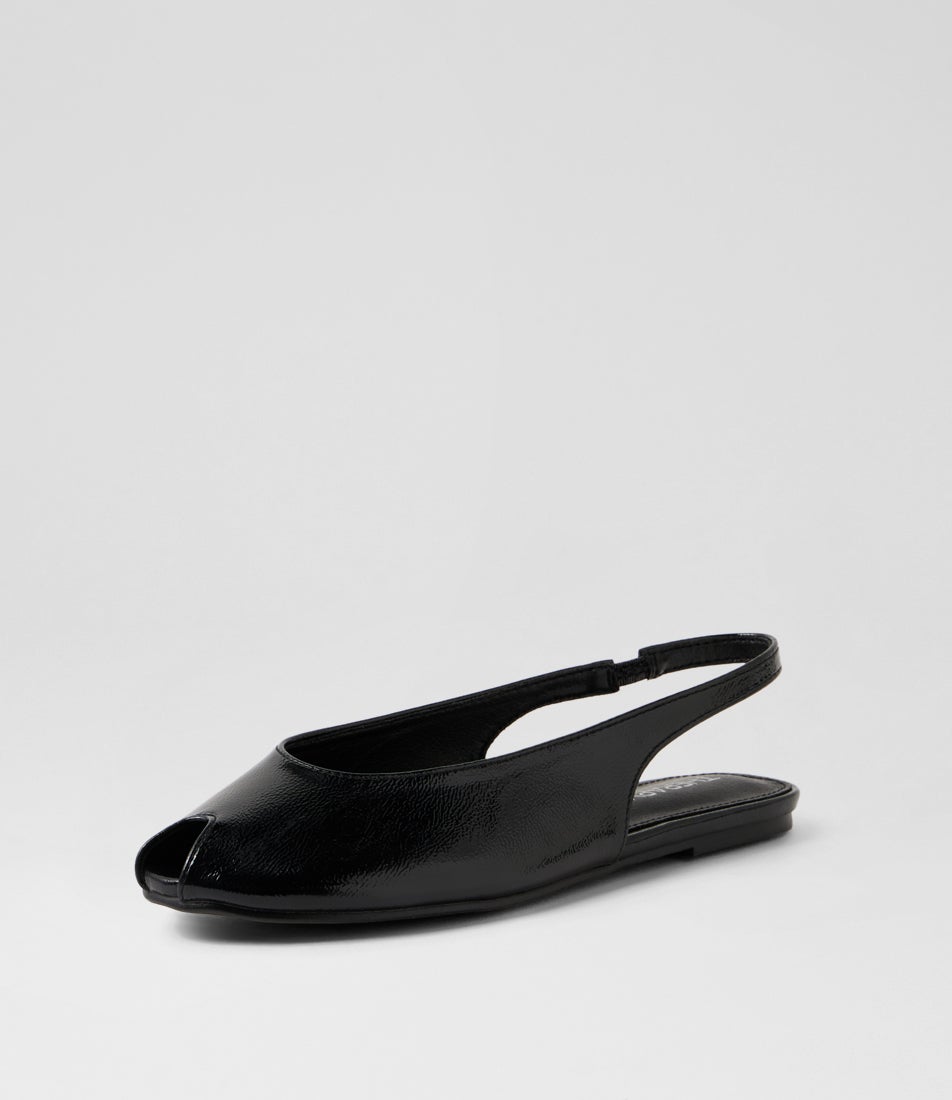 Elodie Black Crinkle Patent Synthetic Flat Shoes