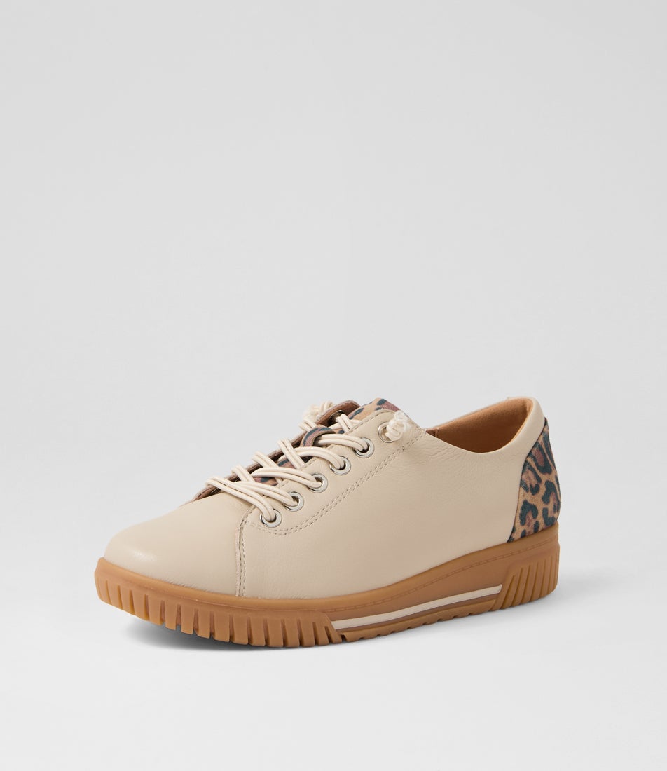 Ty D Almond Tan Leopard Leather Suede Sneakers