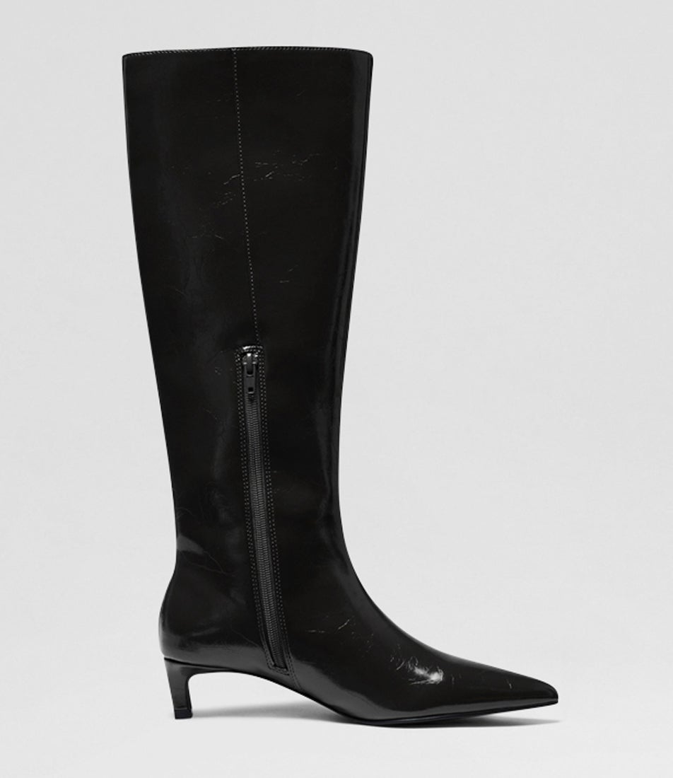 Destiny Black Textured Pu Knee High Boots