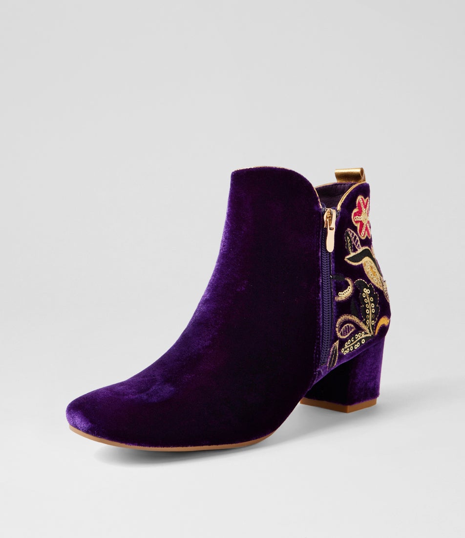 Harues Purple Multi Velvet Ankle Boots