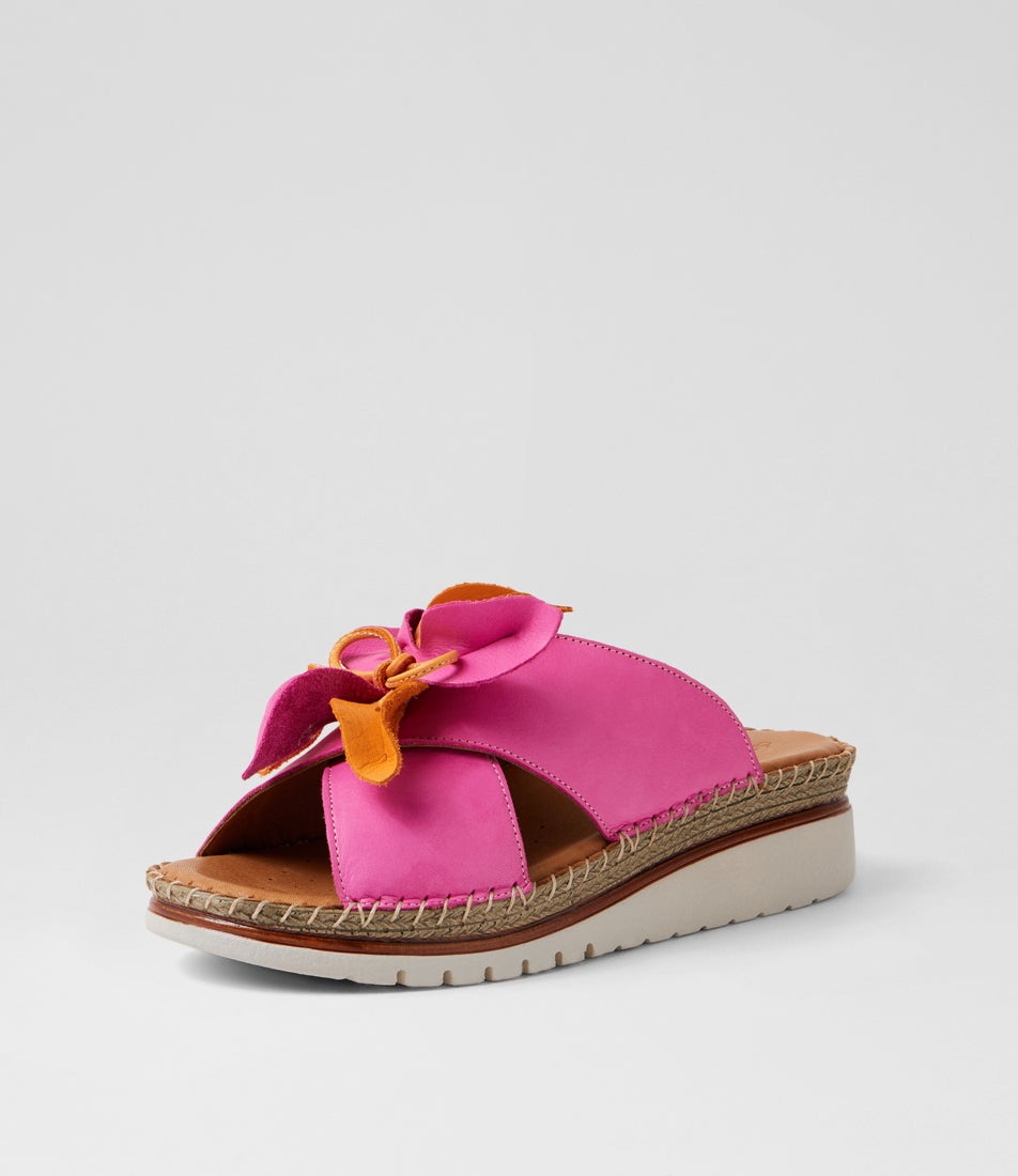 Intreege Fuchsia Orange Leather Sandals