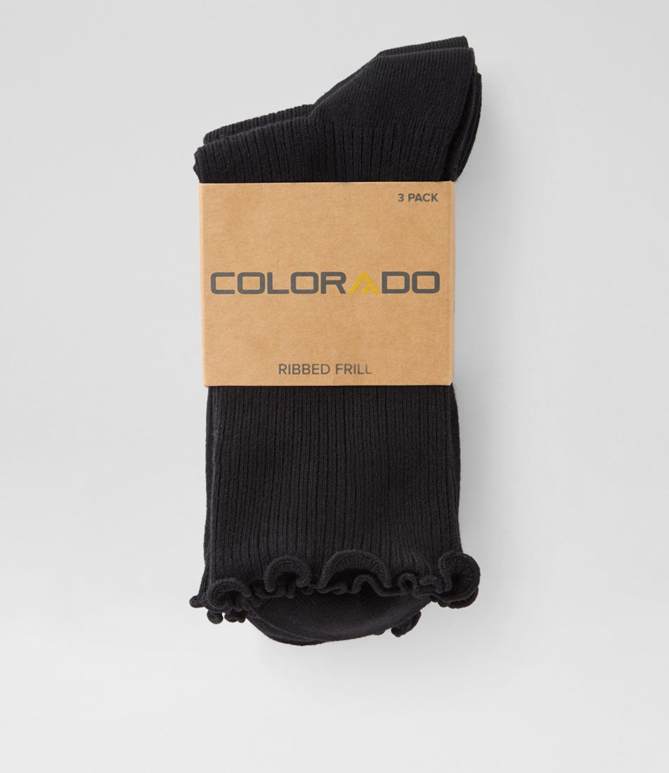3pk Frill Black Cotton Socks
