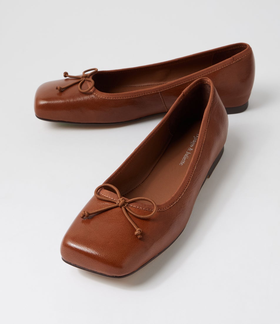 Affa Cognac Polish Leather Ballet Flats