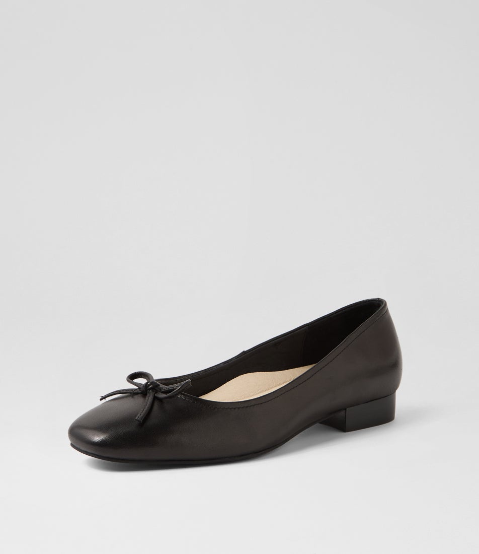 Glimmery Black Leather Flat Shoes