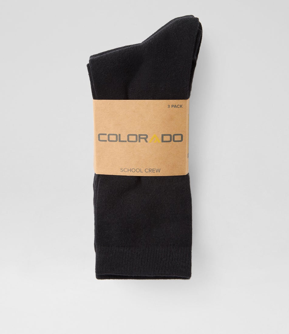 3pk Crew Black Cotton Socks