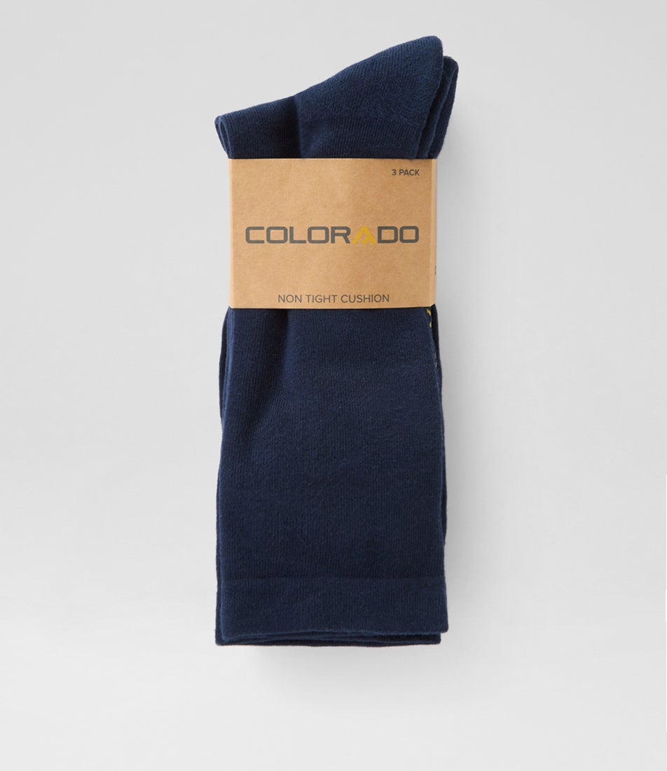 3pk Non Tight Cushion Navy Cotton Socks