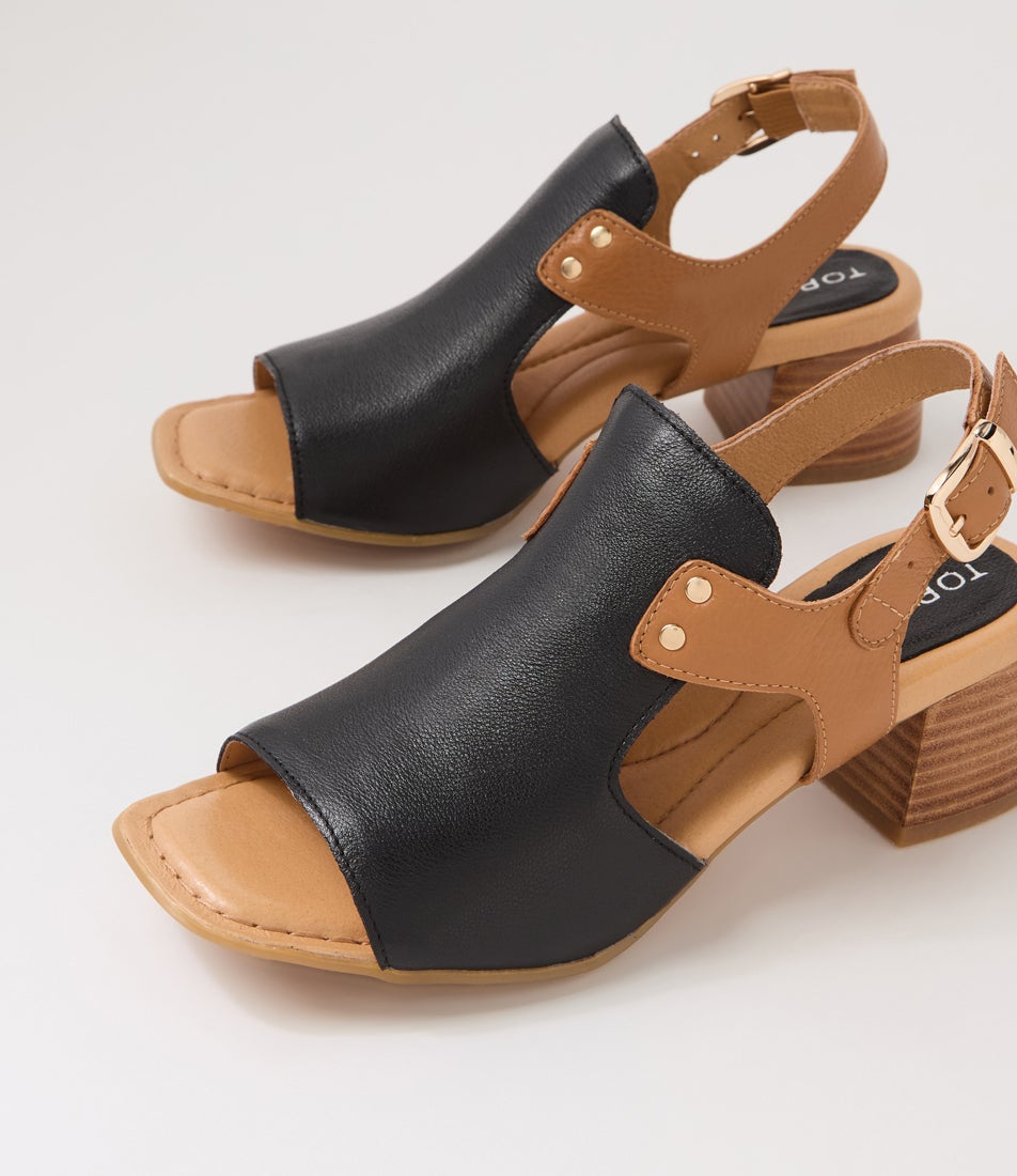 Franko Black Dark Tan Leather Sandals