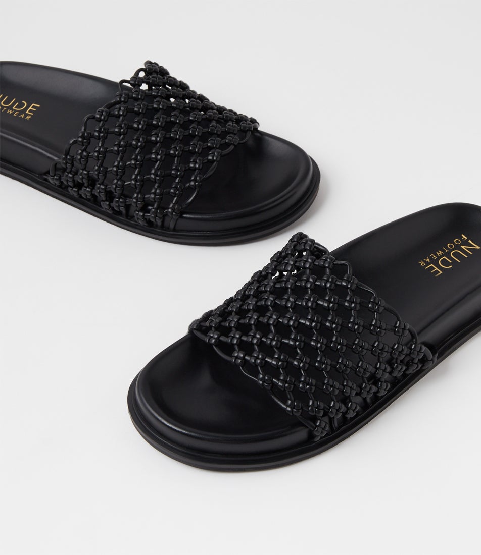 Bondi Black Leather Slides