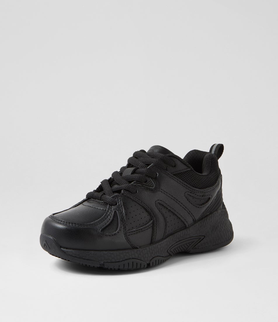 Tempo Lace Junior Black Leather Sneakers