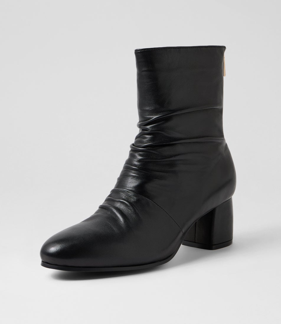 Floridaso Black Leather Ankle Boots