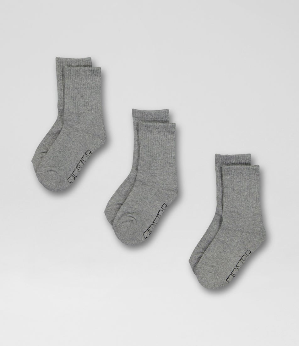 Core 3 Pack Crew Grey Cotton Socks