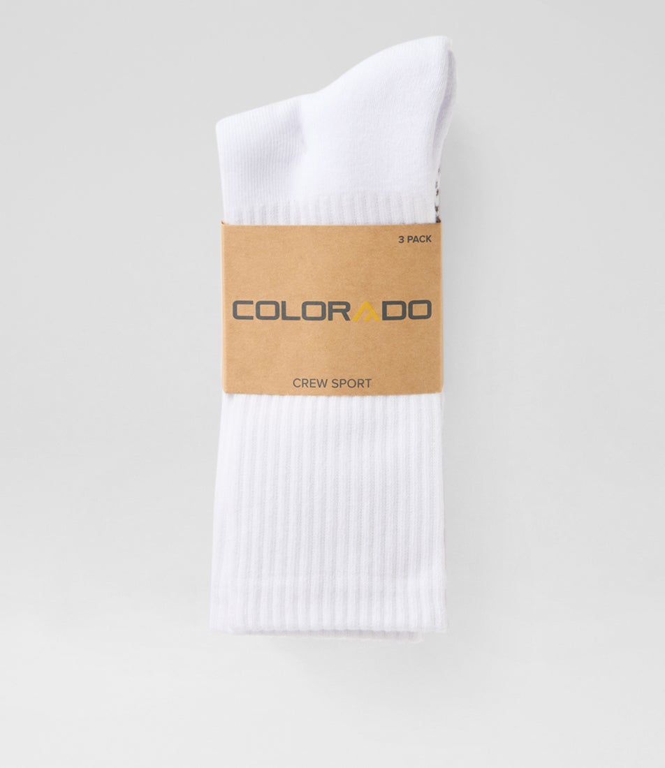 3pk Sport Crew White Cotton Socks