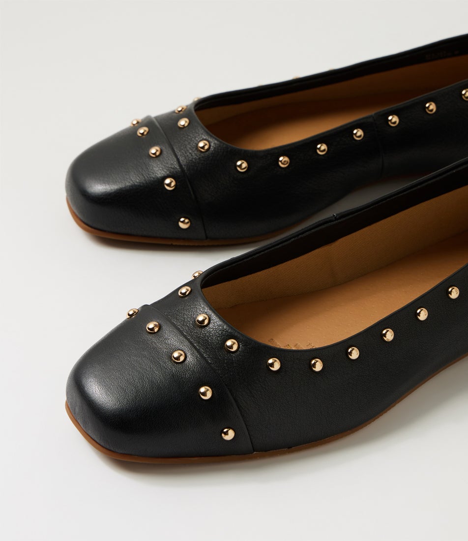 Klio Black Leather Ballet Flats
