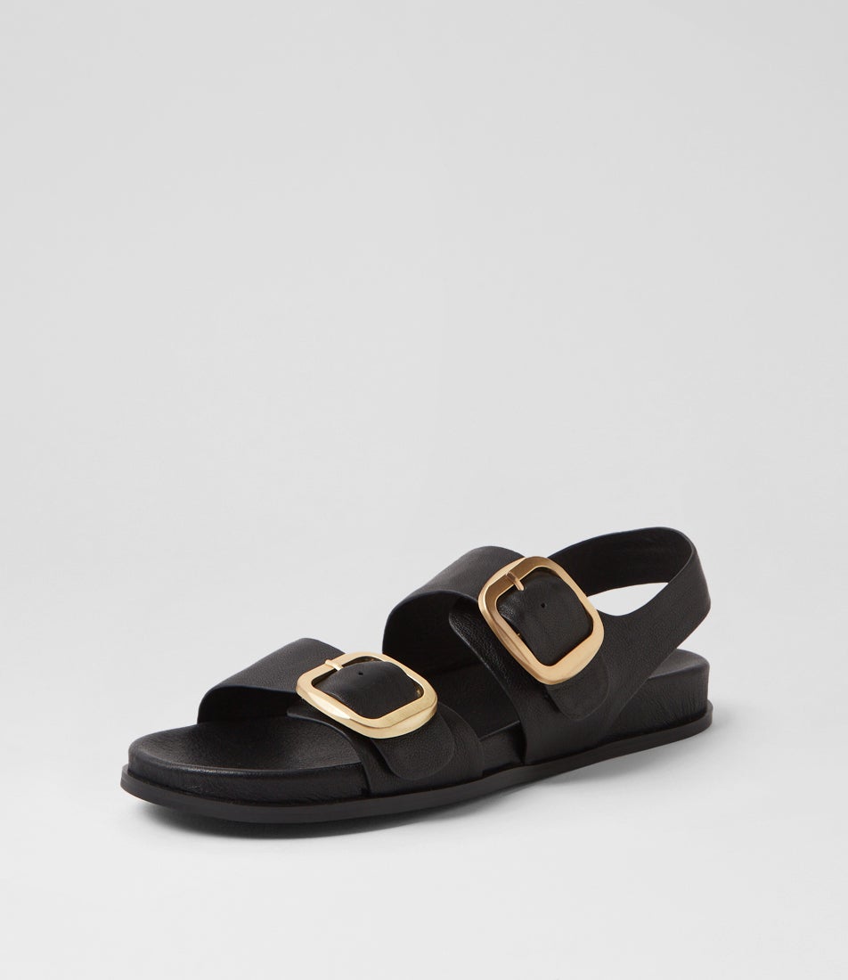 Noele Black Leather Sandals