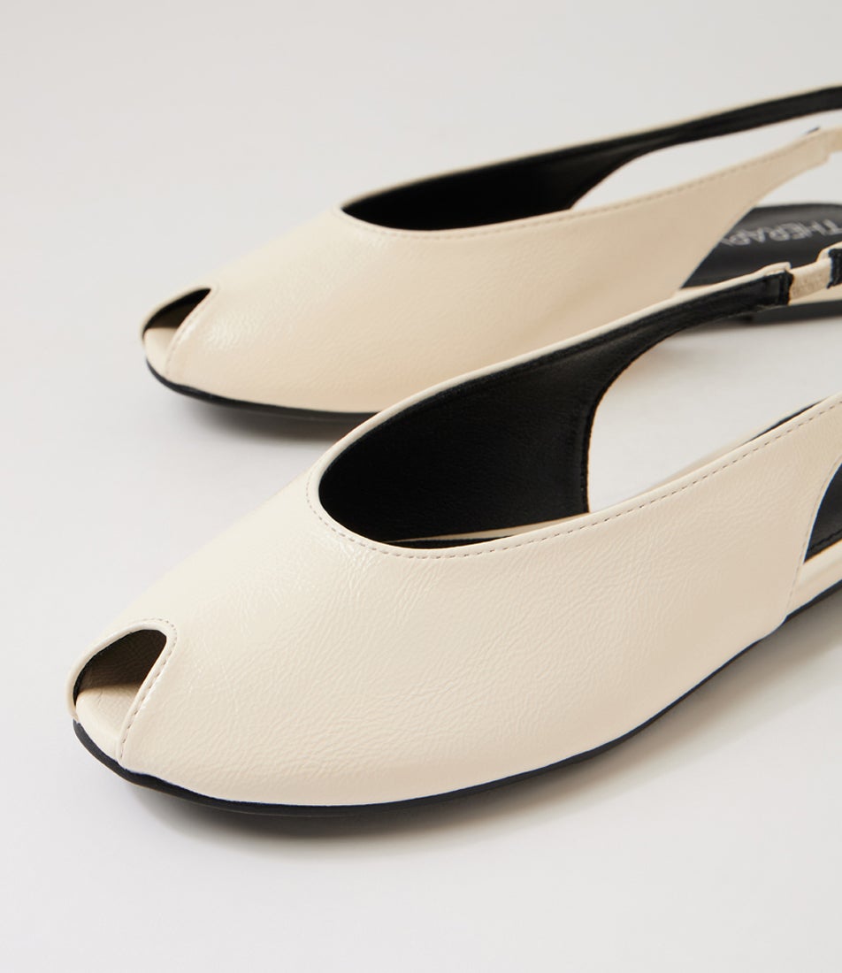Elodie Off White Crinkle Patent Synthetic Flat Shoes