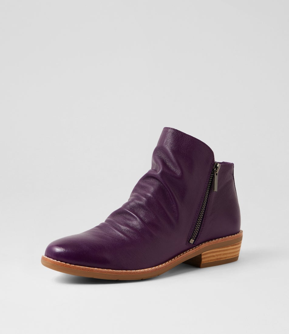 Lankin Purple Leather Ankle Boots
