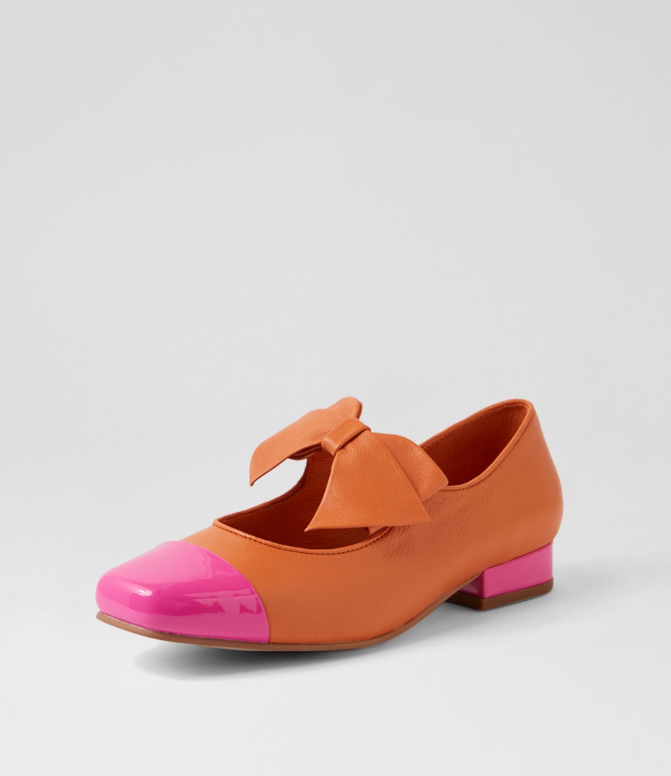 Broocks Candy Pink Orange Patent Leather Mary Jane Heels