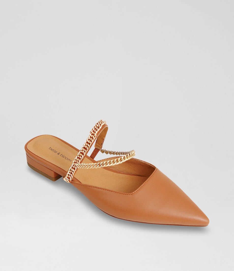 On The Go Camel Leather Flat Shoes