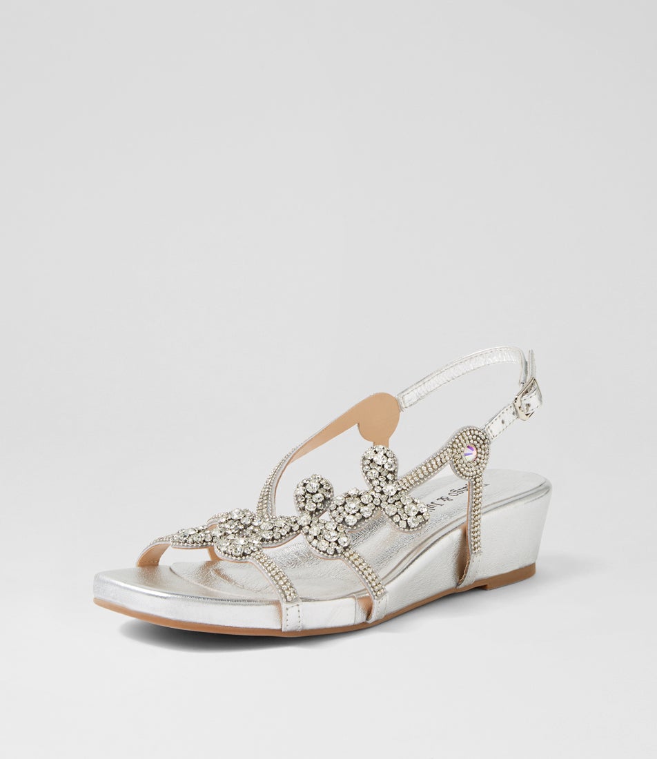 Wizar Silver Leather Jewels Sandals