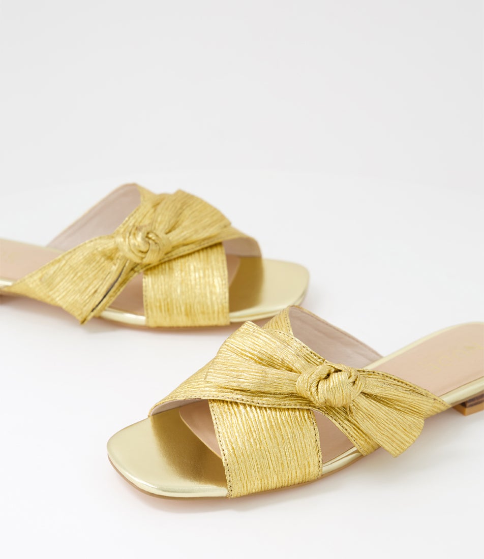 Olivia 2 Gold Metallic Leather Slides