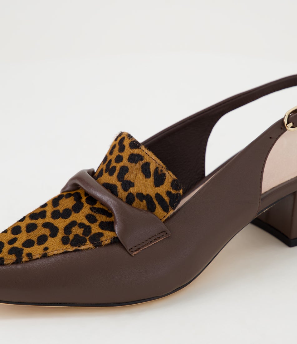 Abbalie Choc Mid Tan Leopard Leather Heels Abbalie Choc Mid Tan Leopard Leather Heels