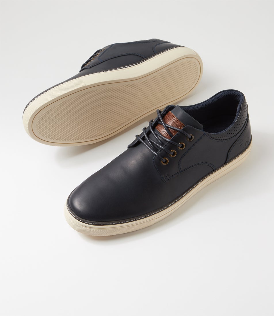 Border Navy Leather Sneakers