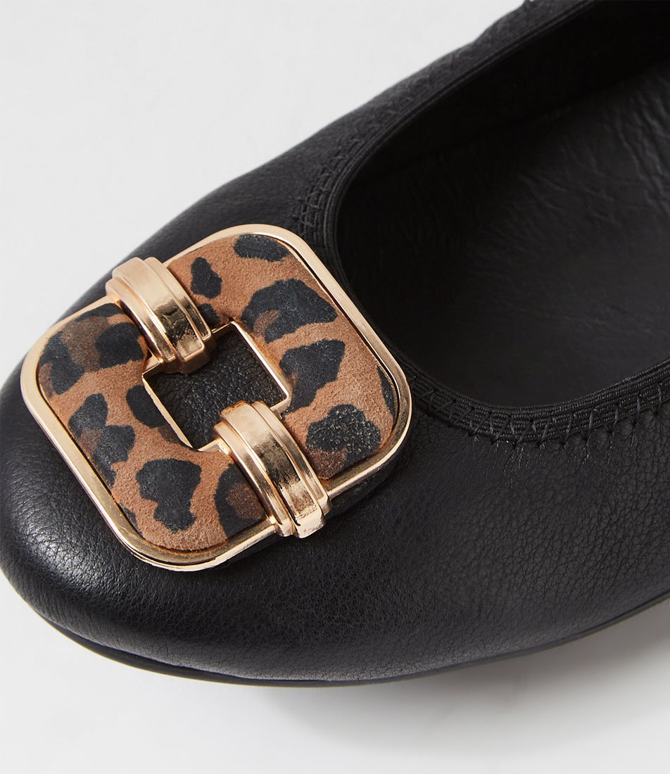 Berita Black Leopard Leather Ballet Flats