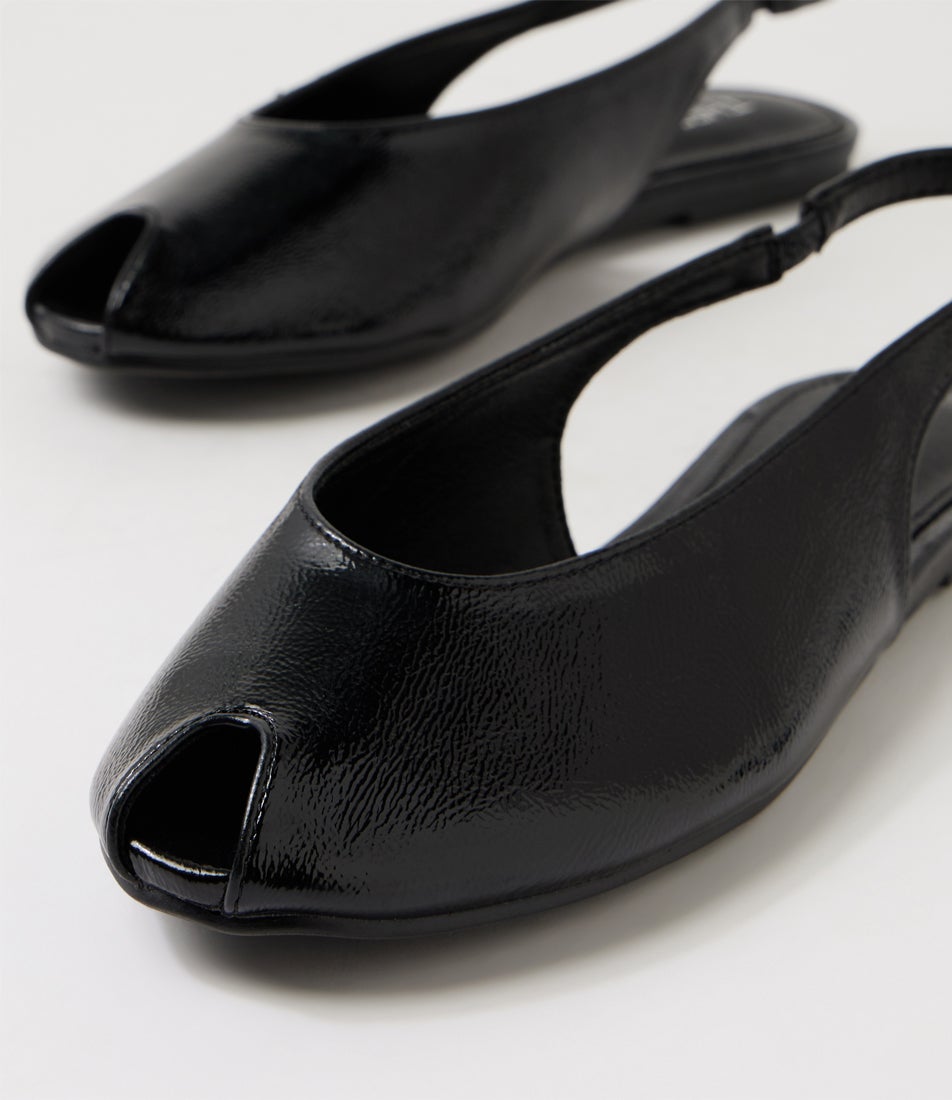 Elodie Black Crinkle Patent Synthetic Flat Shoes