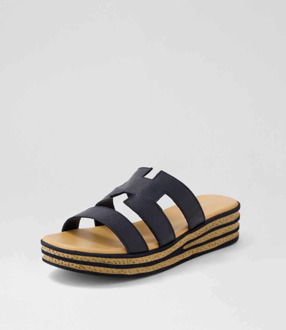 Copings Black Leather Slides