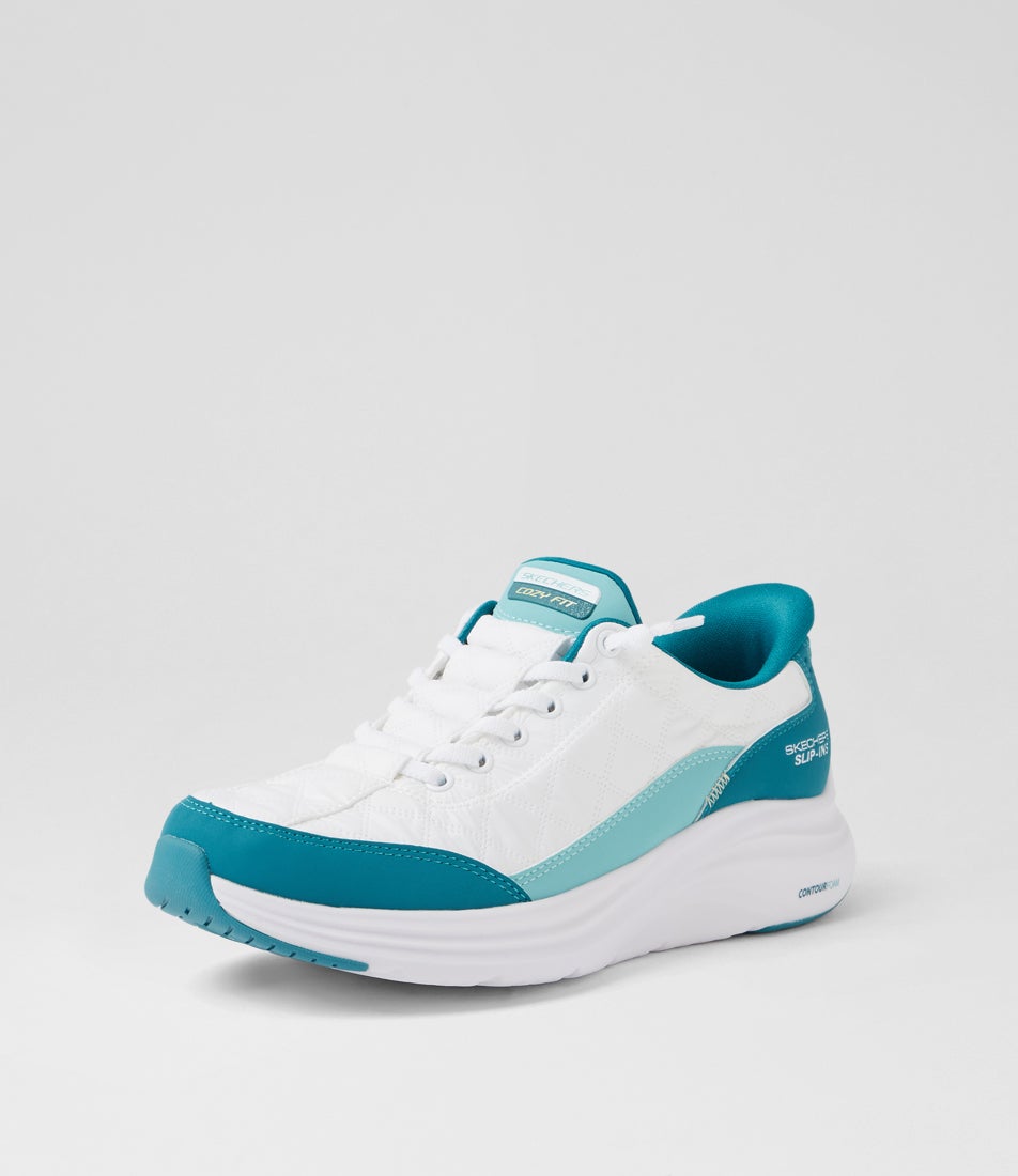 Cozy Fit White Turqoise Fabric Sneakers