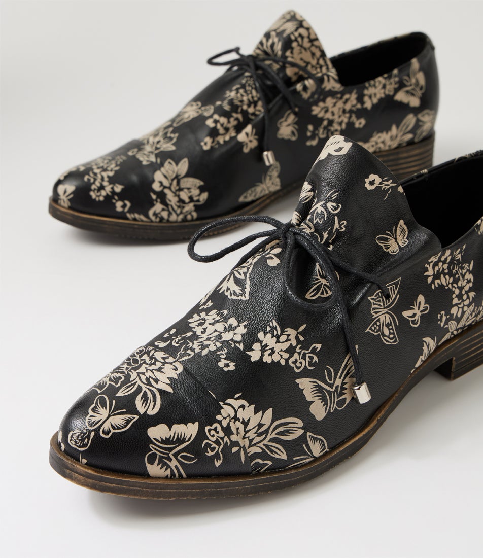 Kotty Black Milk Floral Leather Lace Up Flats