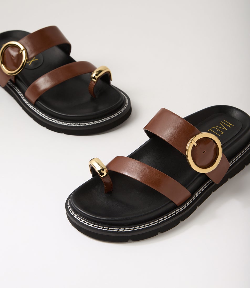 Polished Cinnamon Leather Slides
