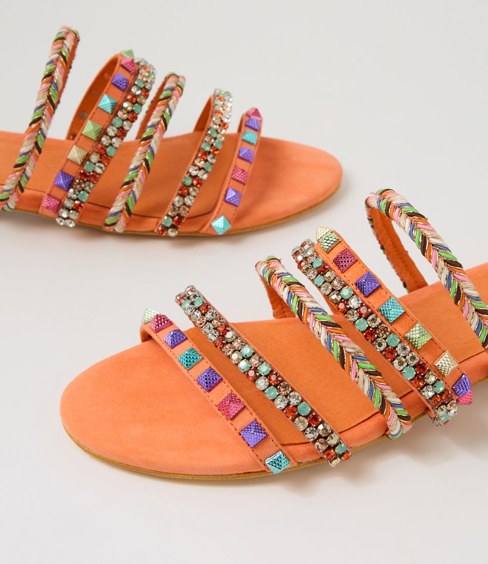 Linea Light Orange Multi Suede Slides