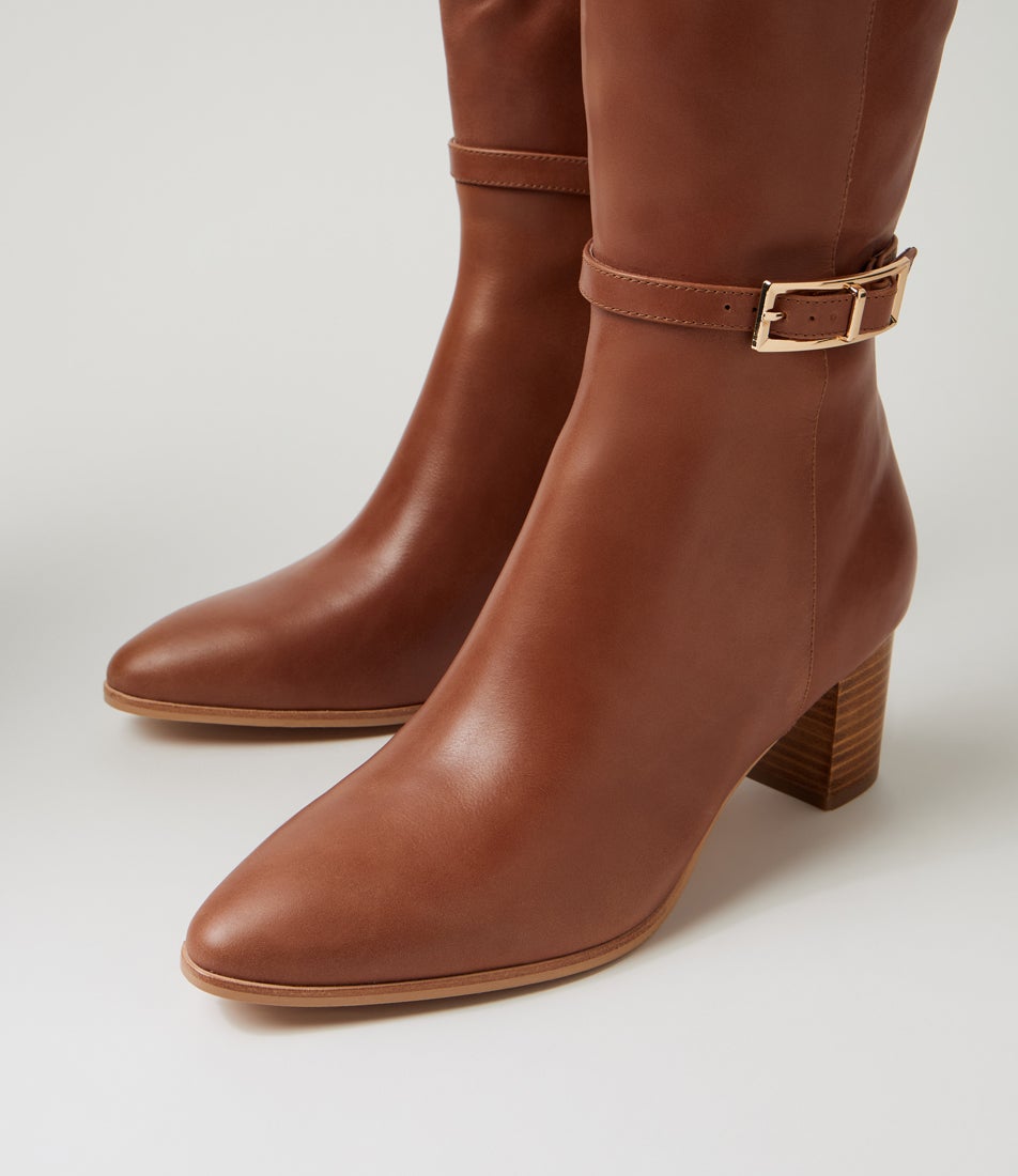 Briellas New Cognac Natural Heel Leather Knee High Boots