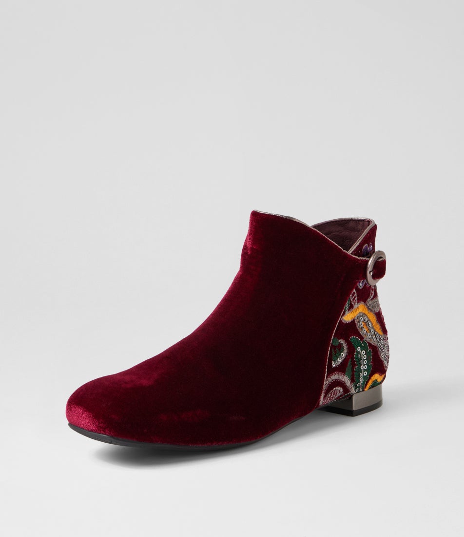 Fianni Burgundy Multi Velvet Ankle Boots