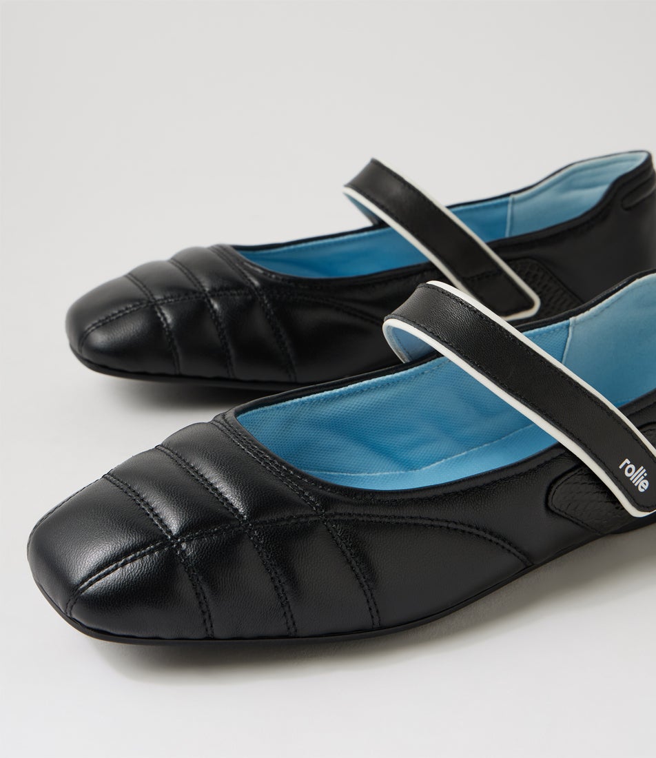 Mary Jane Sport Black Leather Flat Shoes